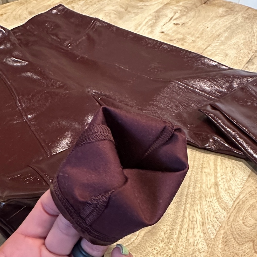 SPANX Shiny Burgundy Faux Leather Leggings - Picture 5 of 17